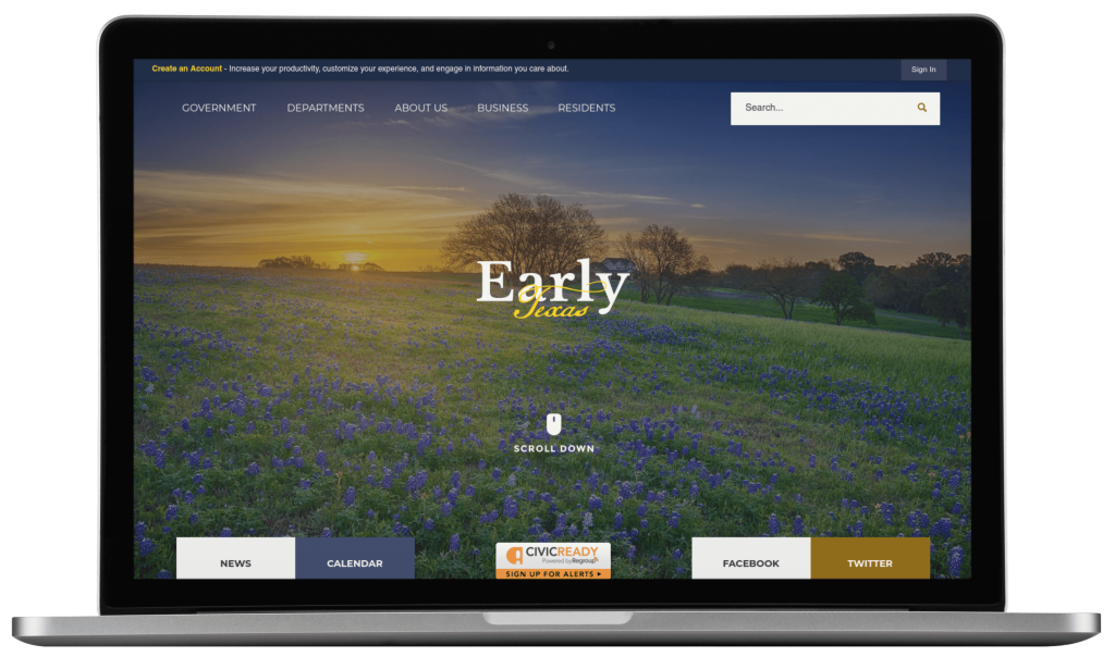 Early, Texas website shown on a laptop computer