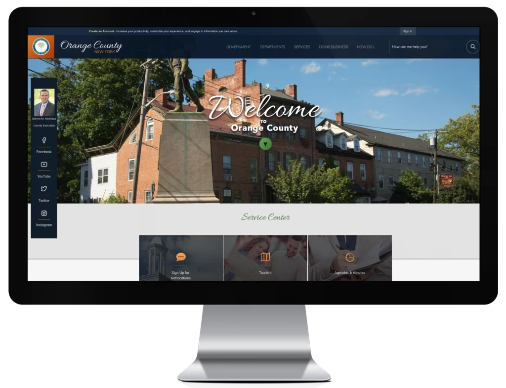 Orange County, NY website displayed on a desktop monitor